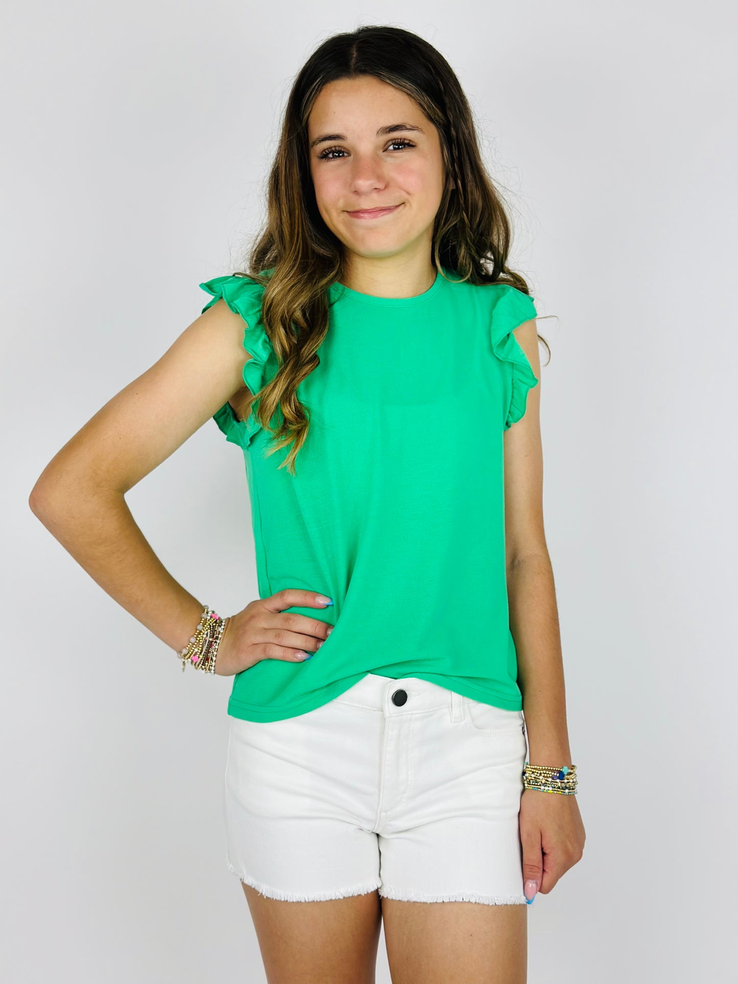 Girl's Top with Ruffles - Green