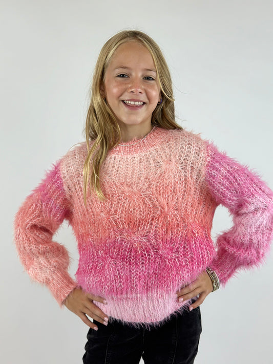 Fuzzy Pink Ombré Sweater