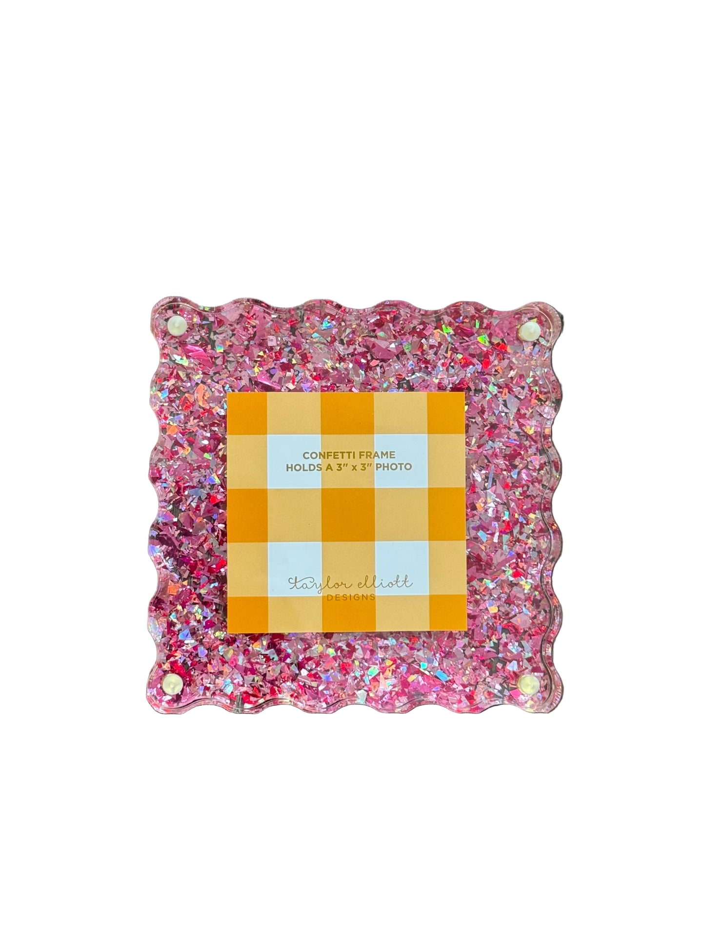 Small Square Scalloped Acrylic Frame - Confetti Dark Pink