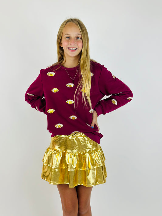 Game Day Glitter Football Sweatshirt - Maroon