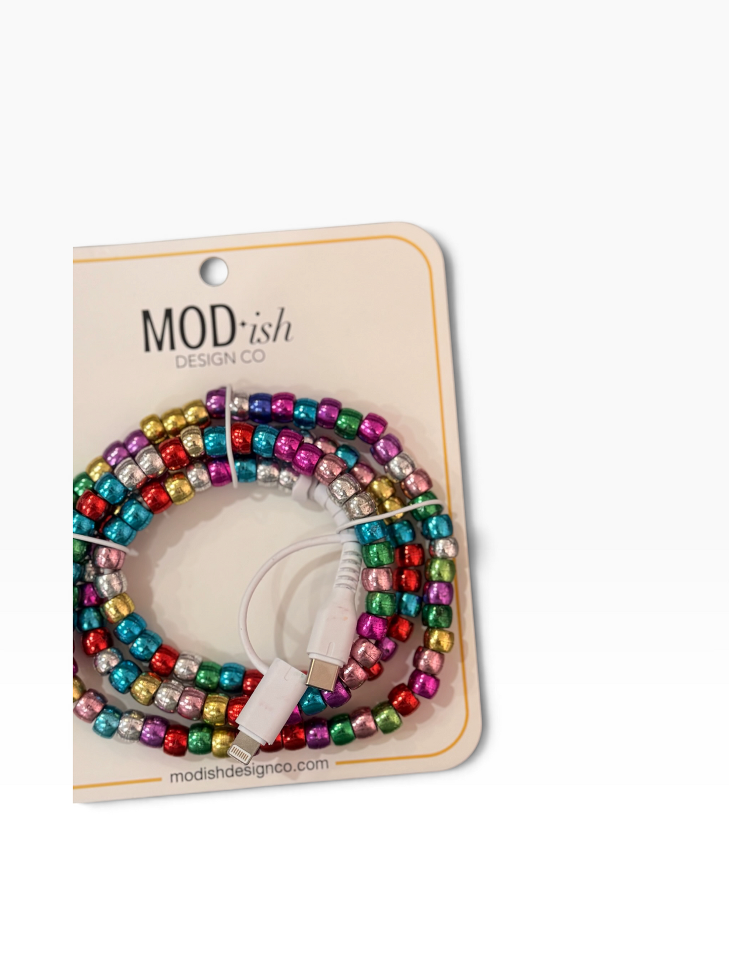 Beaded Phone Charger - Metallic Rainbow
