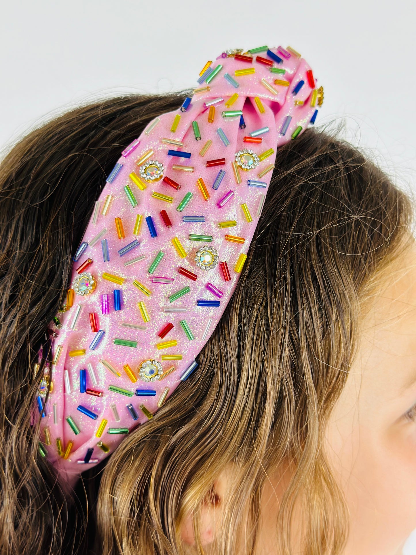 Shimmer Jeweled Sprinkle Knot Headband - Light Pink