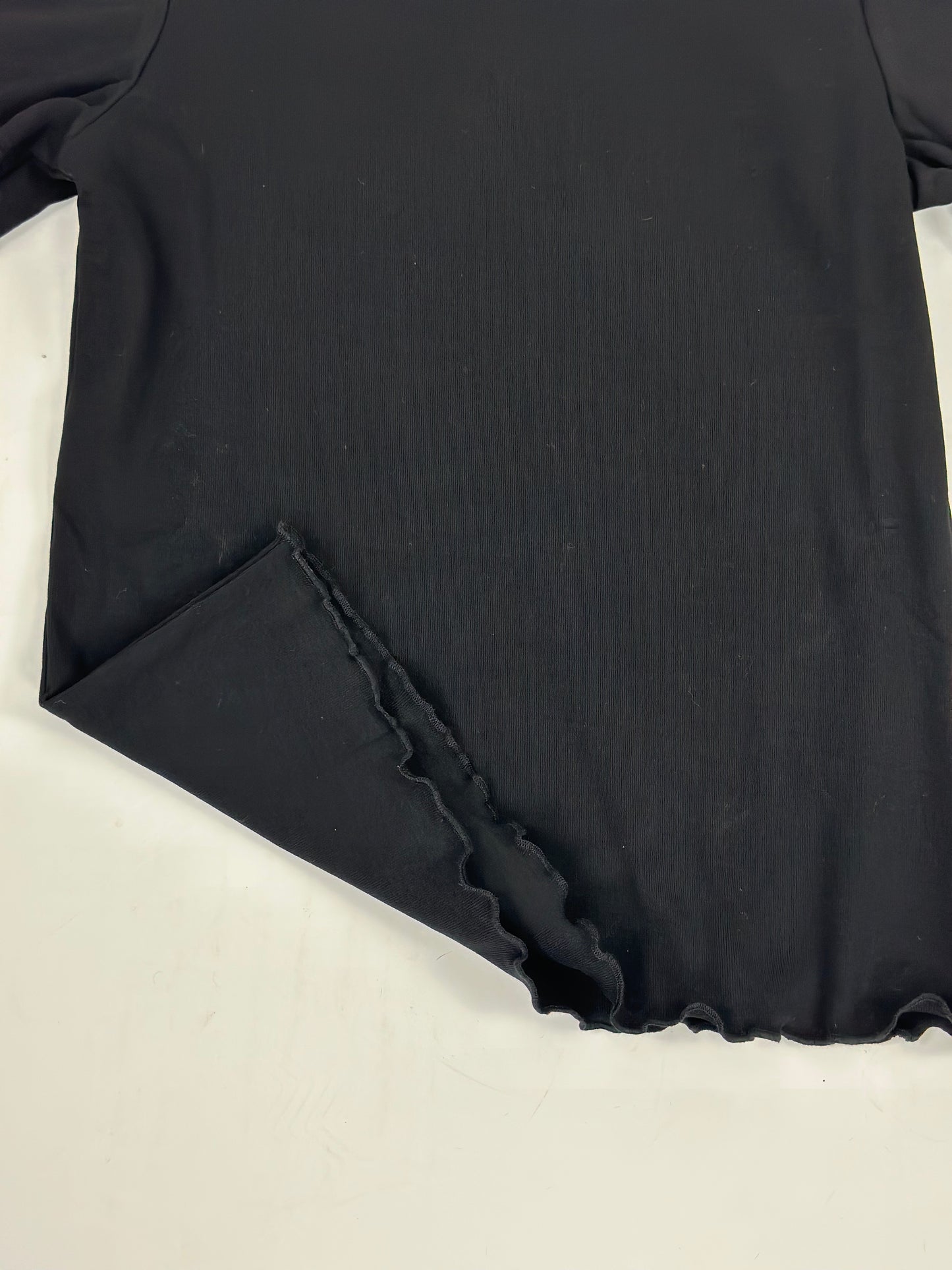 Long Sleeve Tee with Ruffle Trim - Black