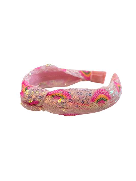 Sparkly Sequin Knot Headband - Pink Rainbow