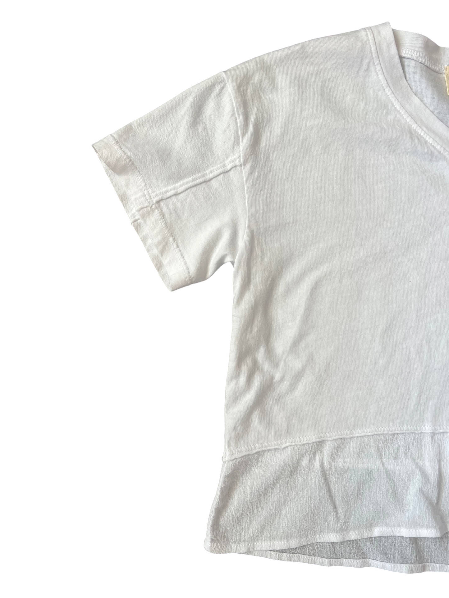 Tenly Mixed Media V-Neck Tee - White
