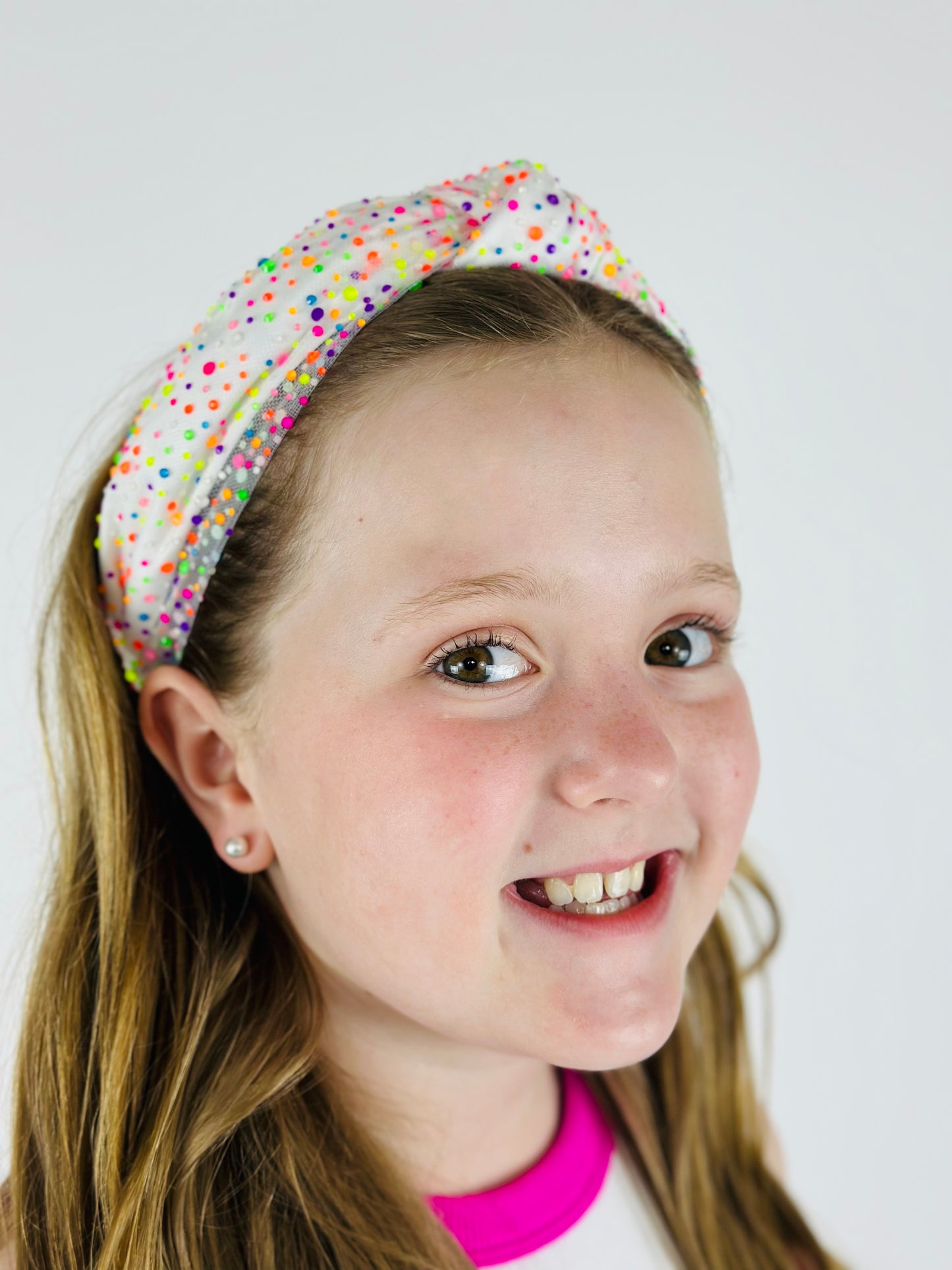 Tulle Jeweled Knot Headband - Neon