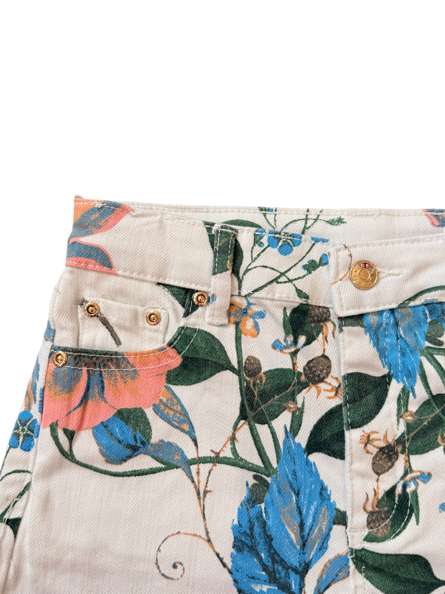 Floral Printed Denim Shorts - White