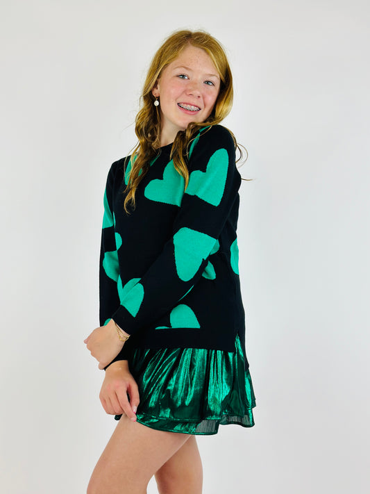 Green and Black Heart Sweater