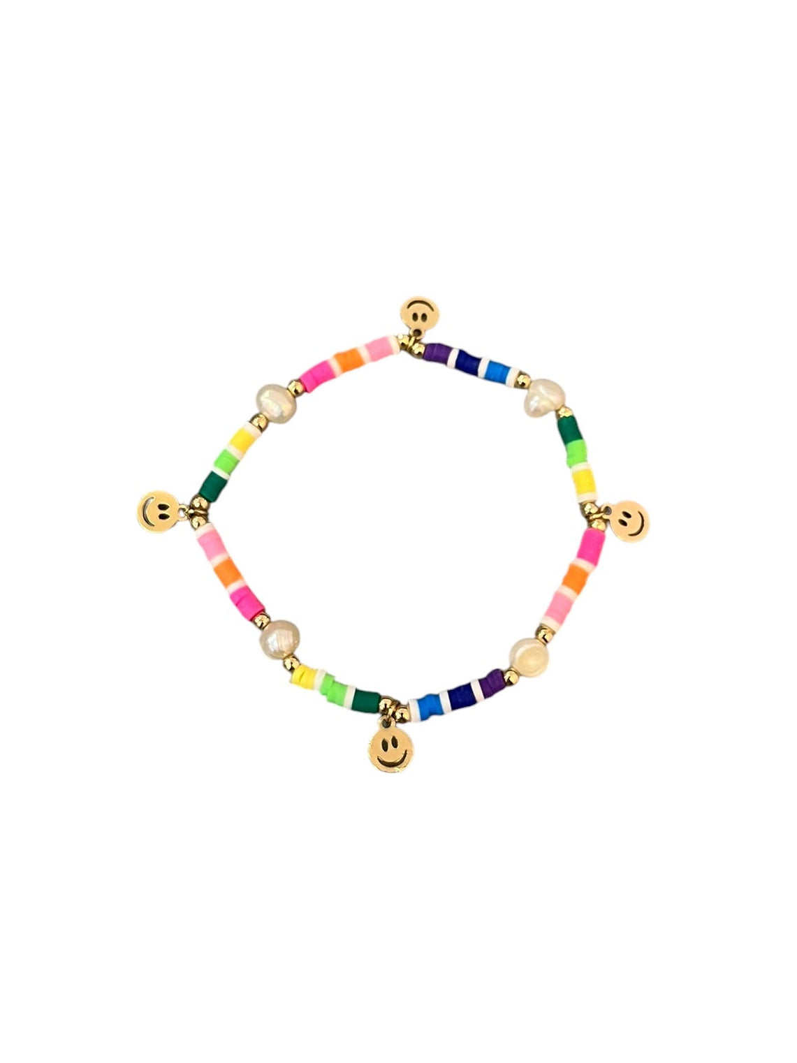 Rainbow Beaded Happy Face Bracelet