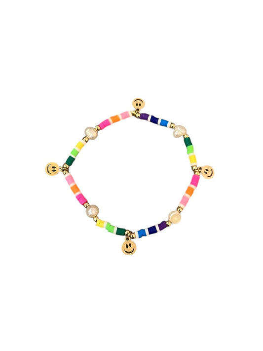 Rainbow Beaded Happy Face Bracelet
