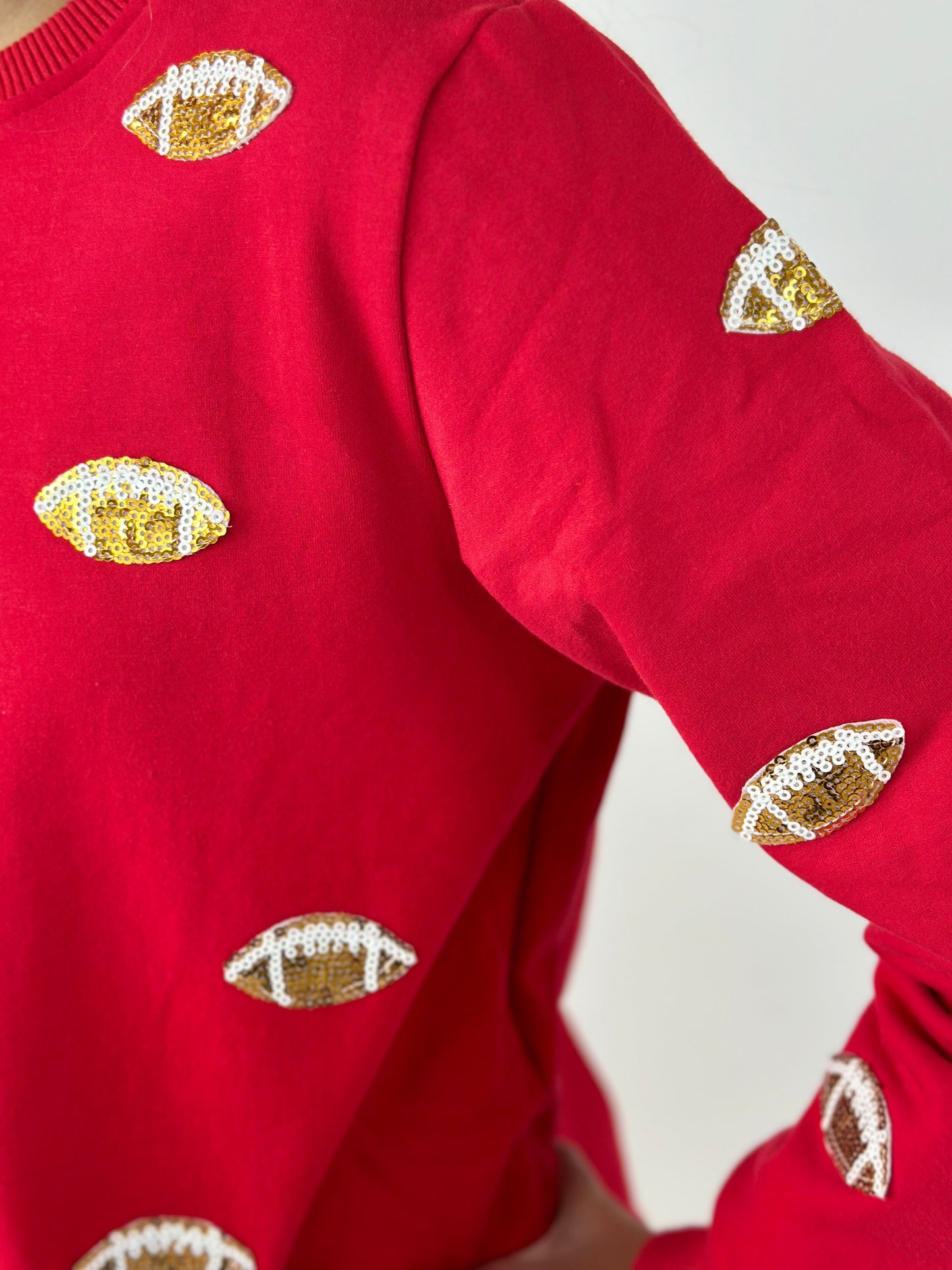 Game Day Glitter Football Sweatshirt - Red