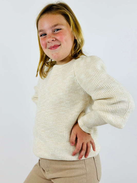 Heathered Ivory Sweater with Scallop Sleeve