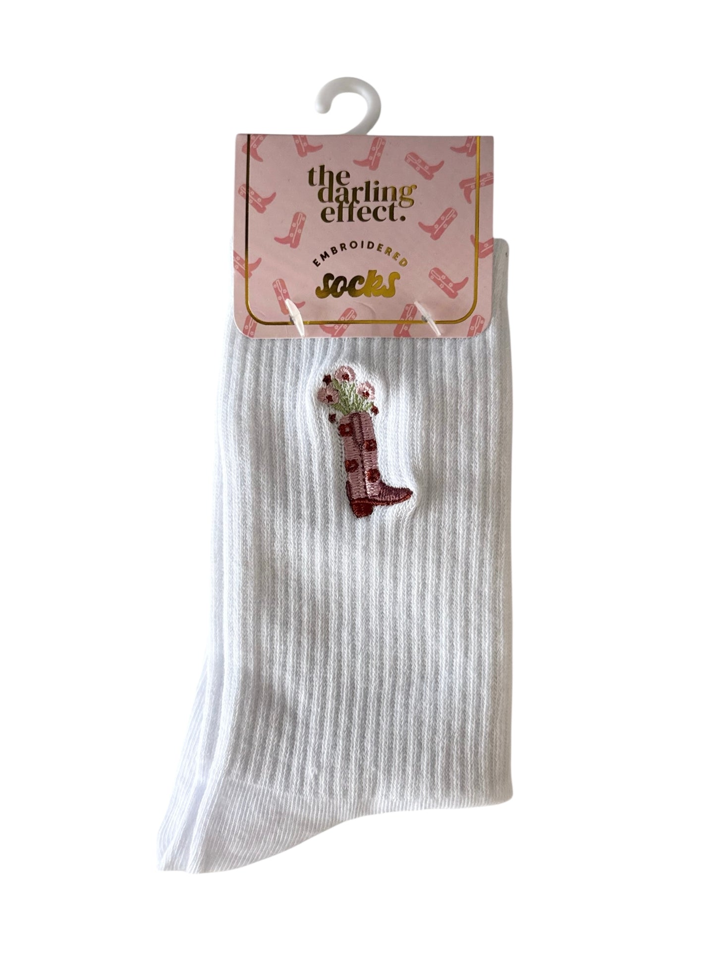 Embroidered Crew Socks - Cowgirl Boot