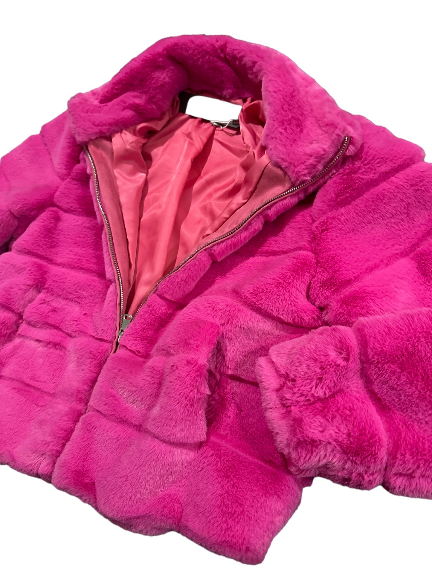 Teddy Faux Fur Puffer Coat - Hot Pink