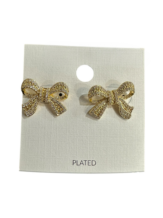 Large Pave Gold Bow Studs