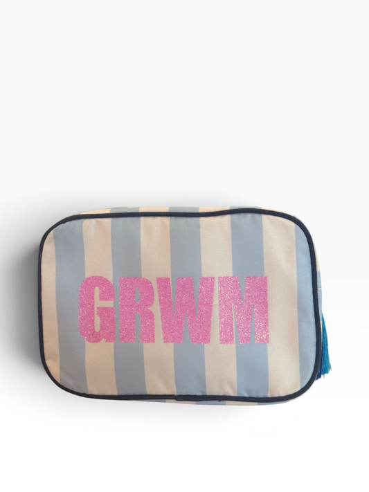 GRWM Cabana Stripe Pouch - Blue/White