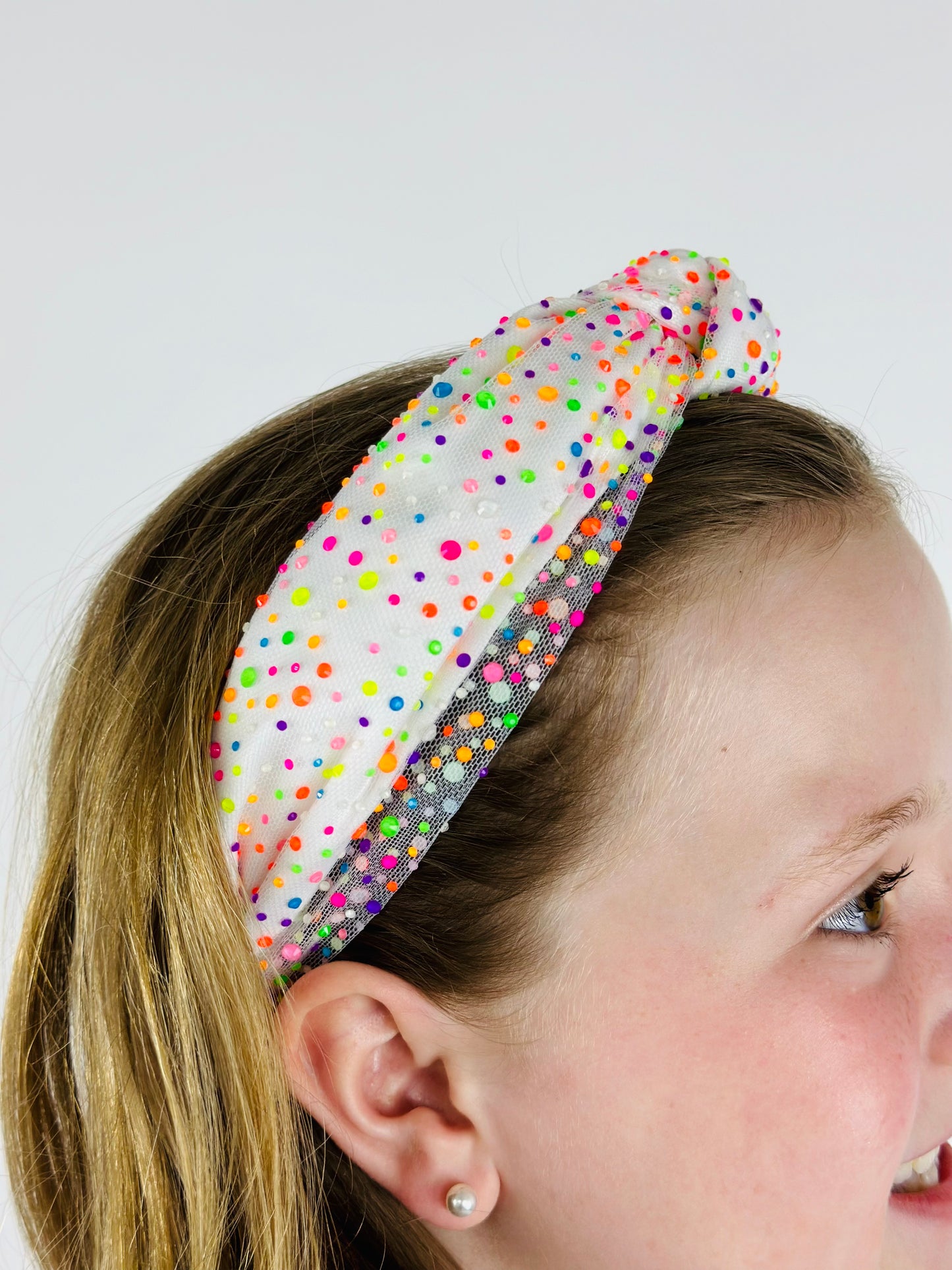 Tulle Jeweled Knot Headband - Neon