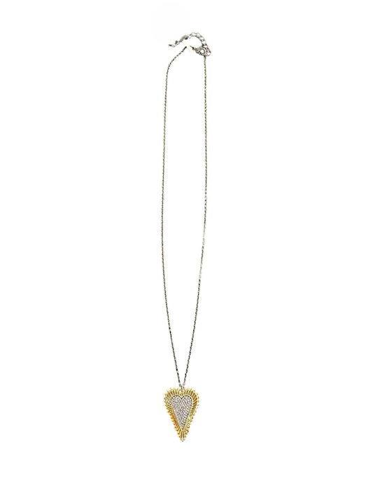 Gold Textured Heart w/Gunmetal Center and Pave