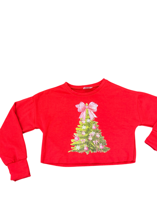 Christmas Tree Cropped Lux Sweatshirt w/Raw Hem