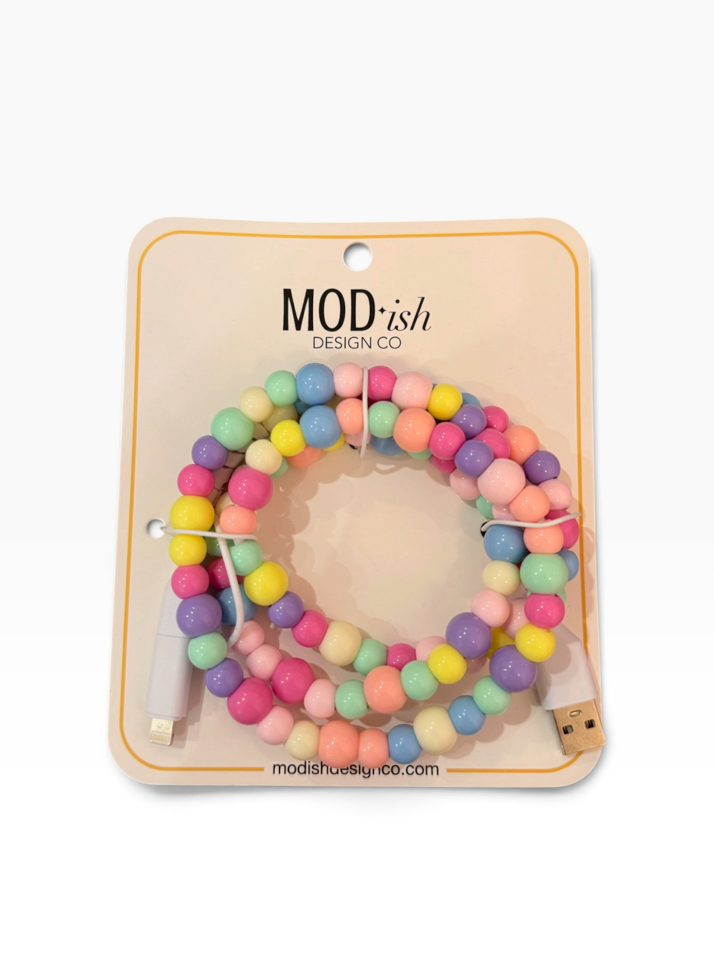 Beaded Phone Charger - Pastel Rainbow