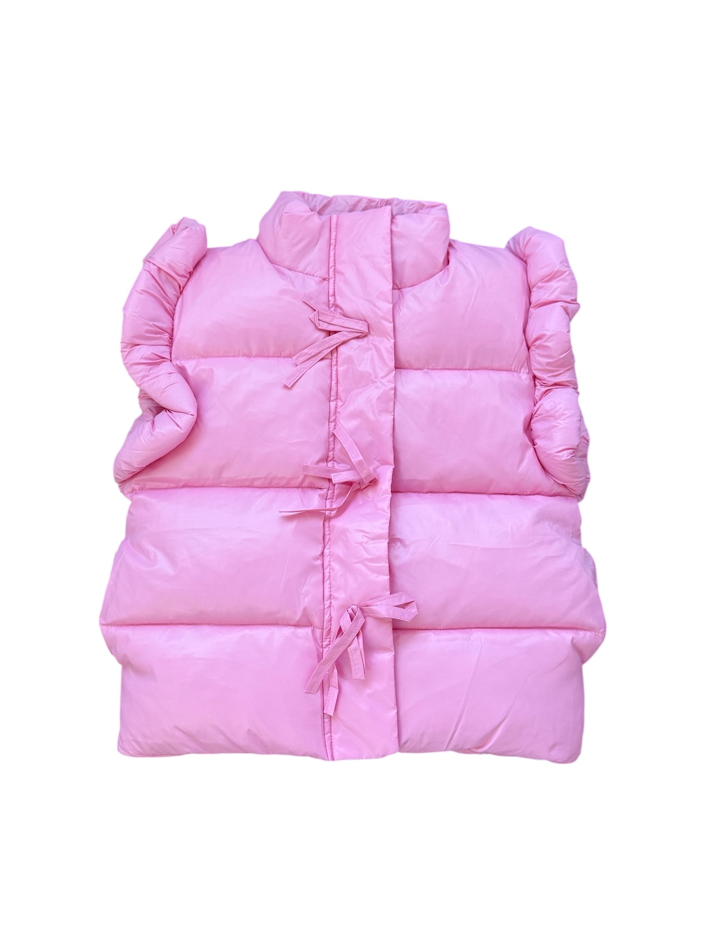 Ruffle Puffer Vest With Bows