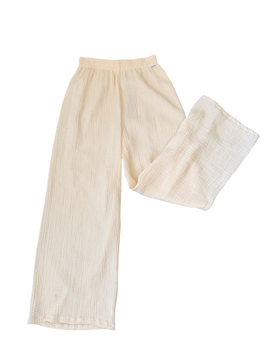 Agatha Gauze Wide Leg Pant - Pearled Ivory
