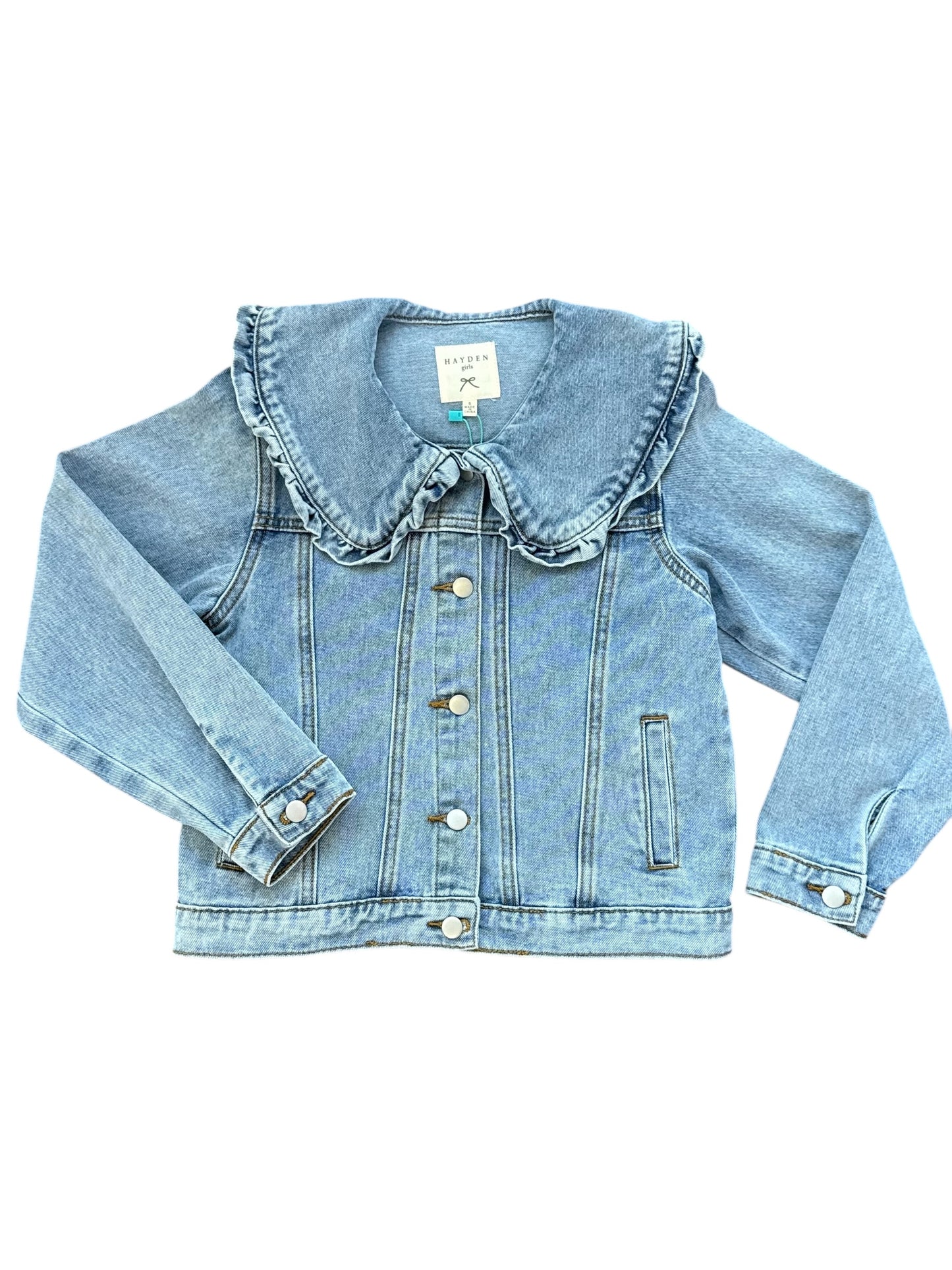 Denim Jacket with Ruffle Peter Pan Collar