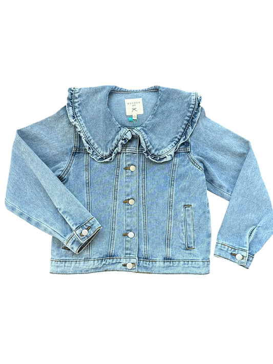 Denim Jacket with Ruffle Peter Pan Collar