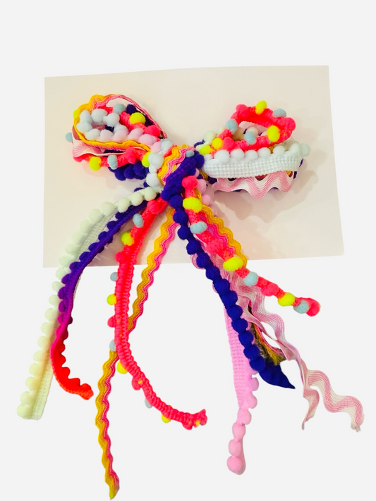 Textured Hair Bow - Neon w/Purple