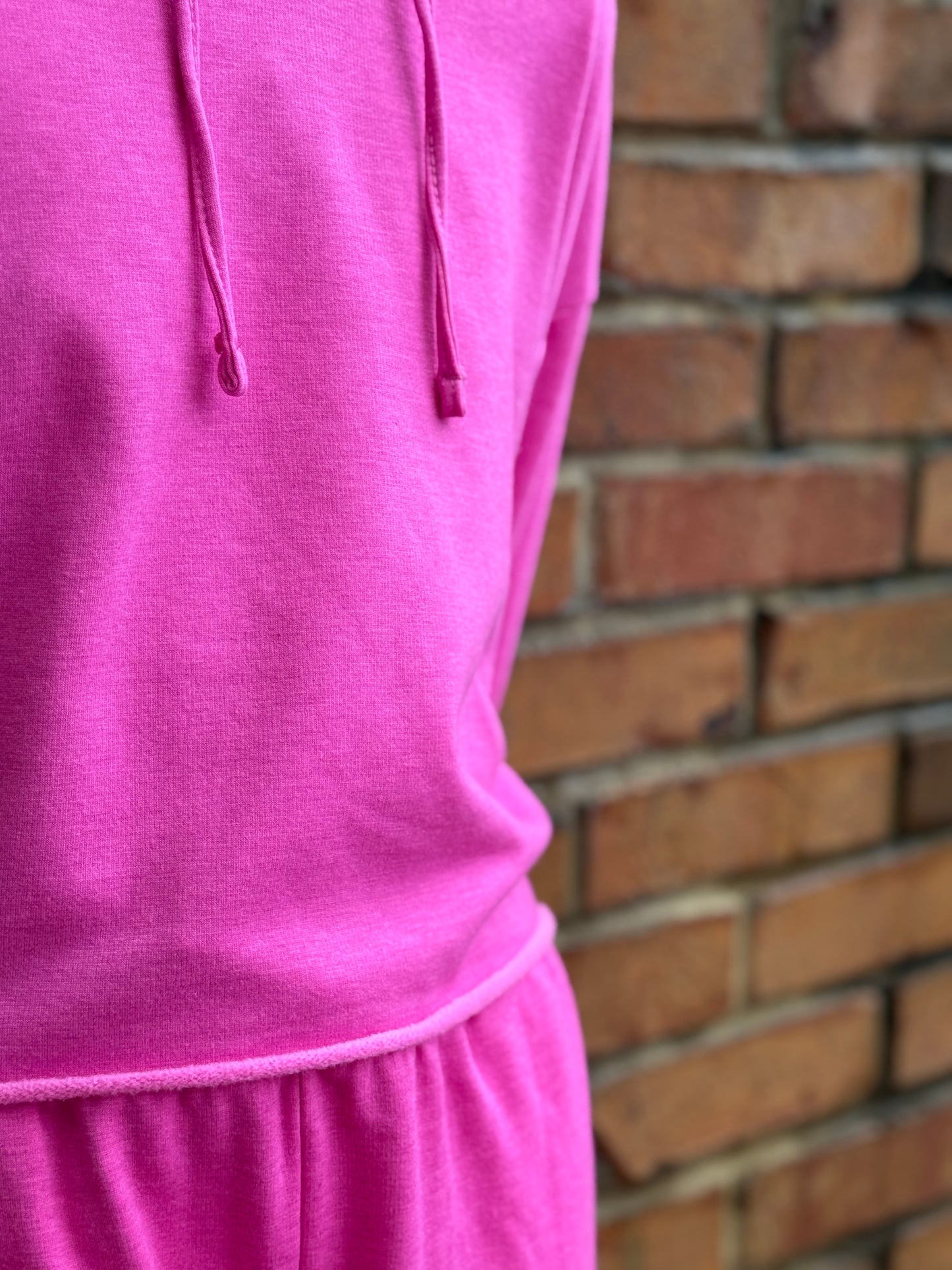 Cloud Hoodie with Raw Edge - Flamingo Pink