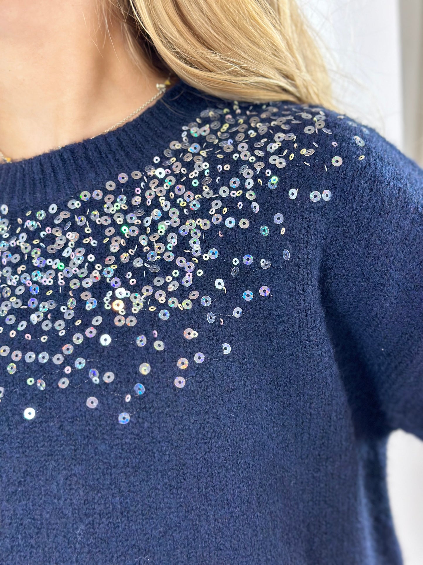 Olivia Sequin Sweater - Navy