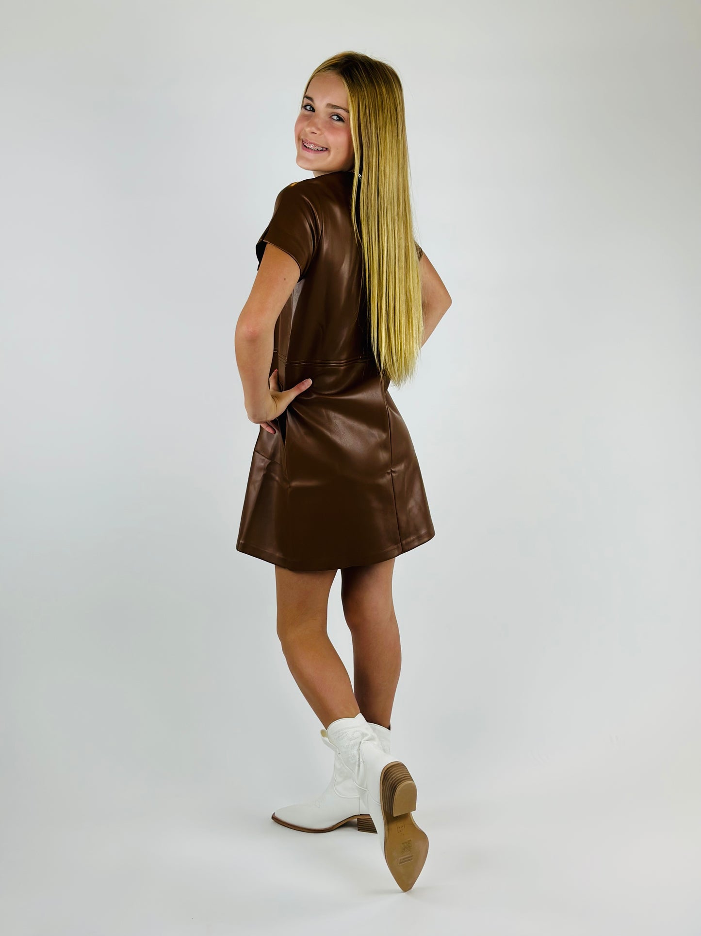 Faux Leather Dress - Brown