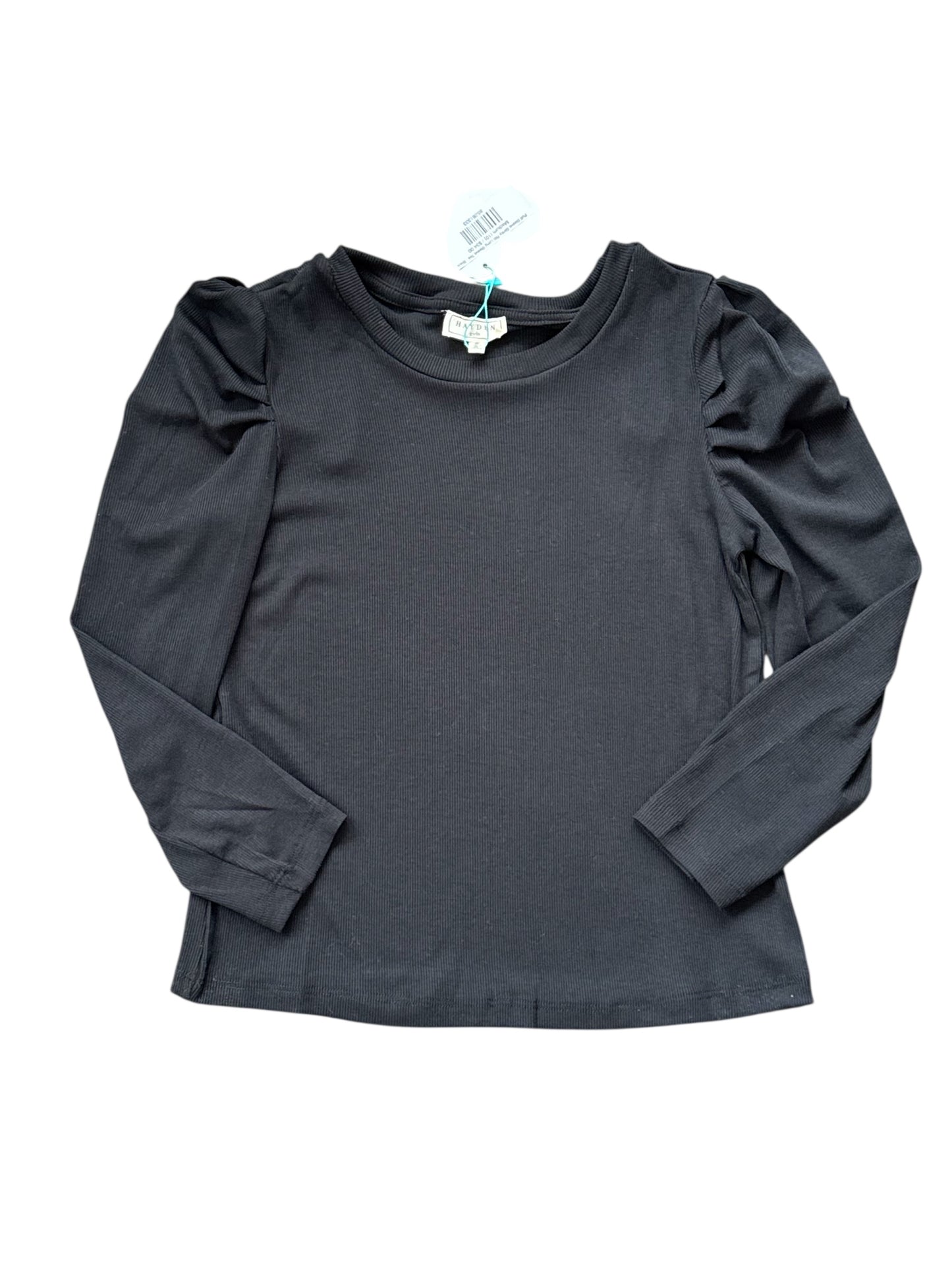 Puff Sleeve Slinky Rib Long Sleeve Tee - Black