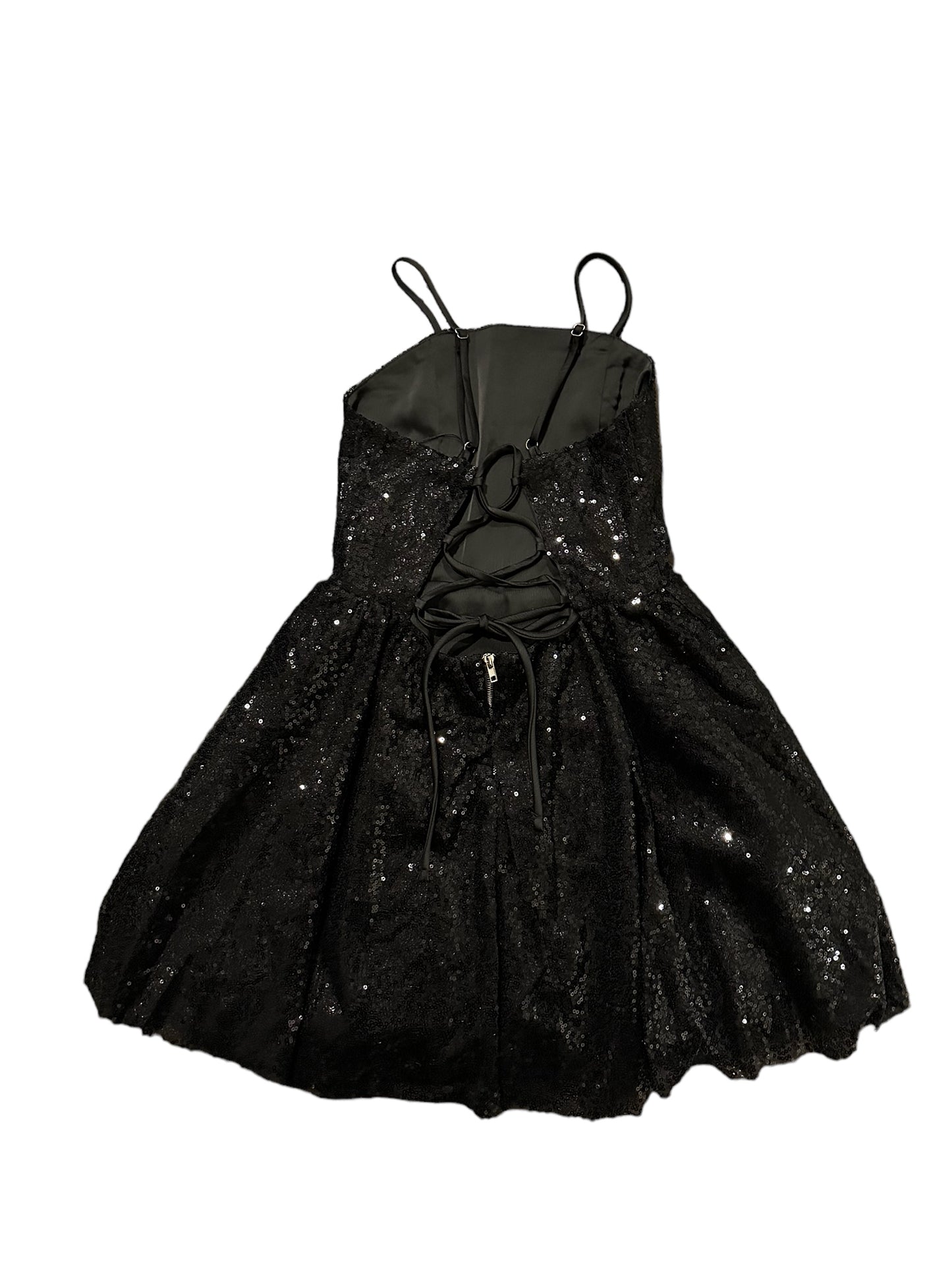 Black Sequin Lace Up Dress