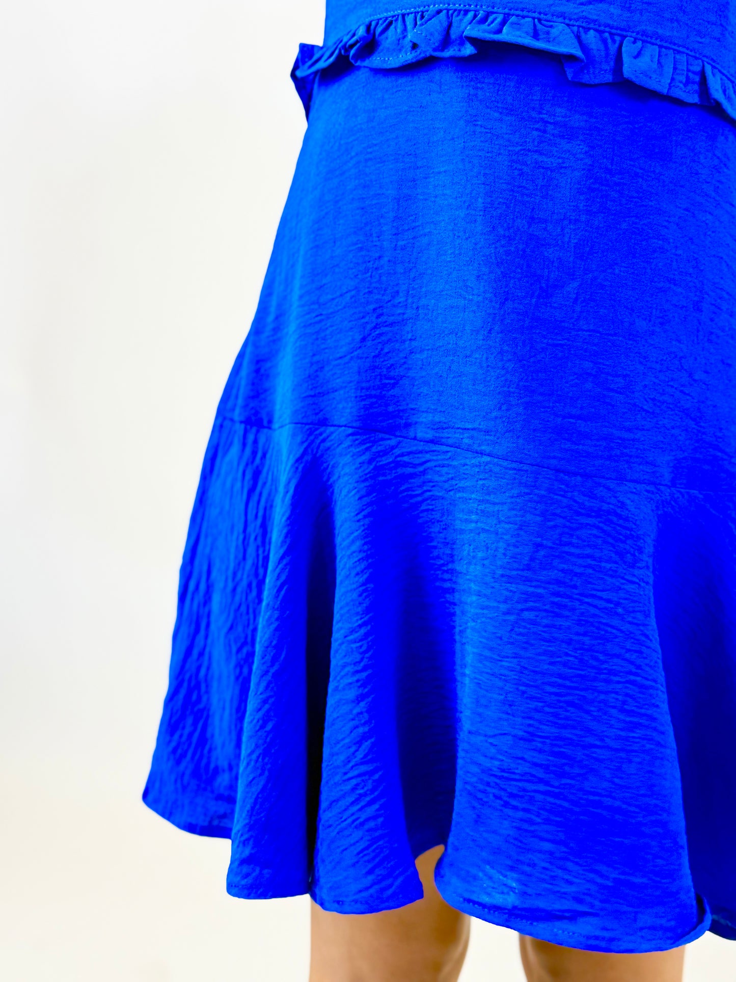 Lilith V Neck Ruffle Dress - Blue