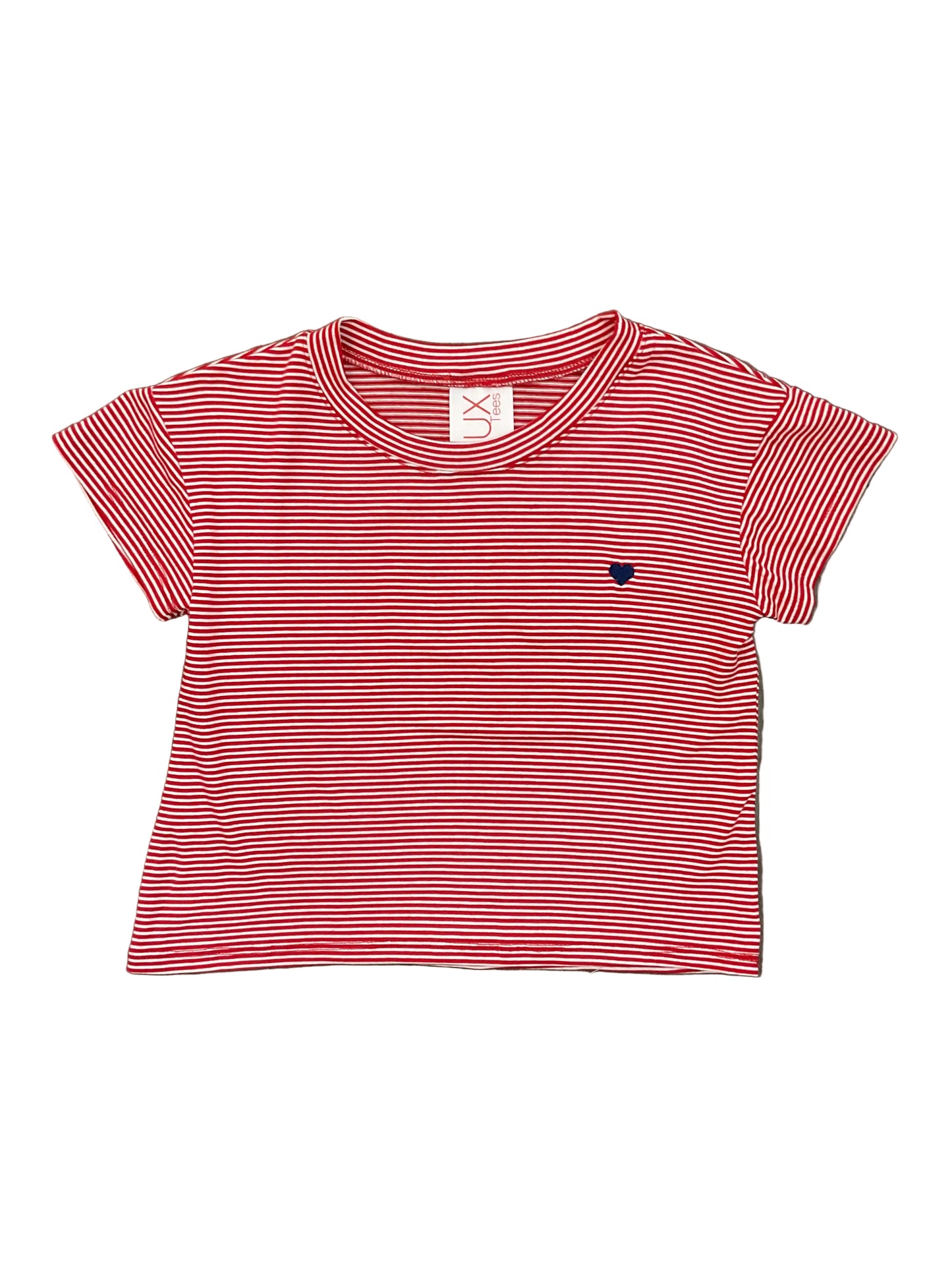 Embroidered Heart Striped Tee - Red