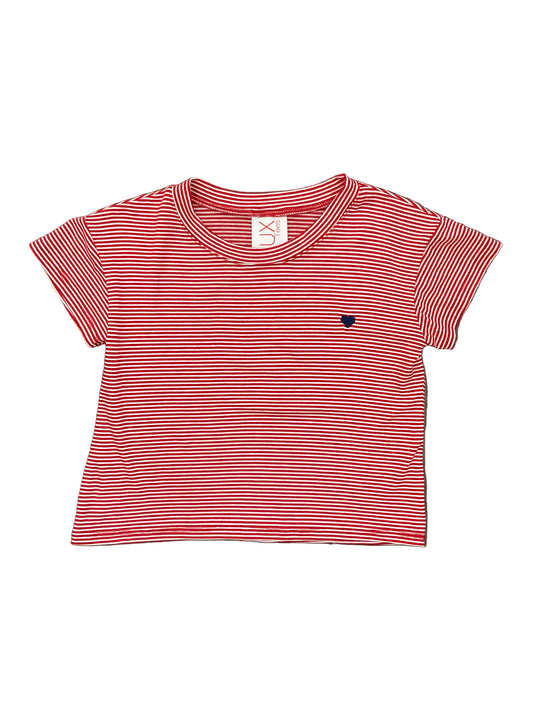 Embroidered Heart Striped Tee - Red