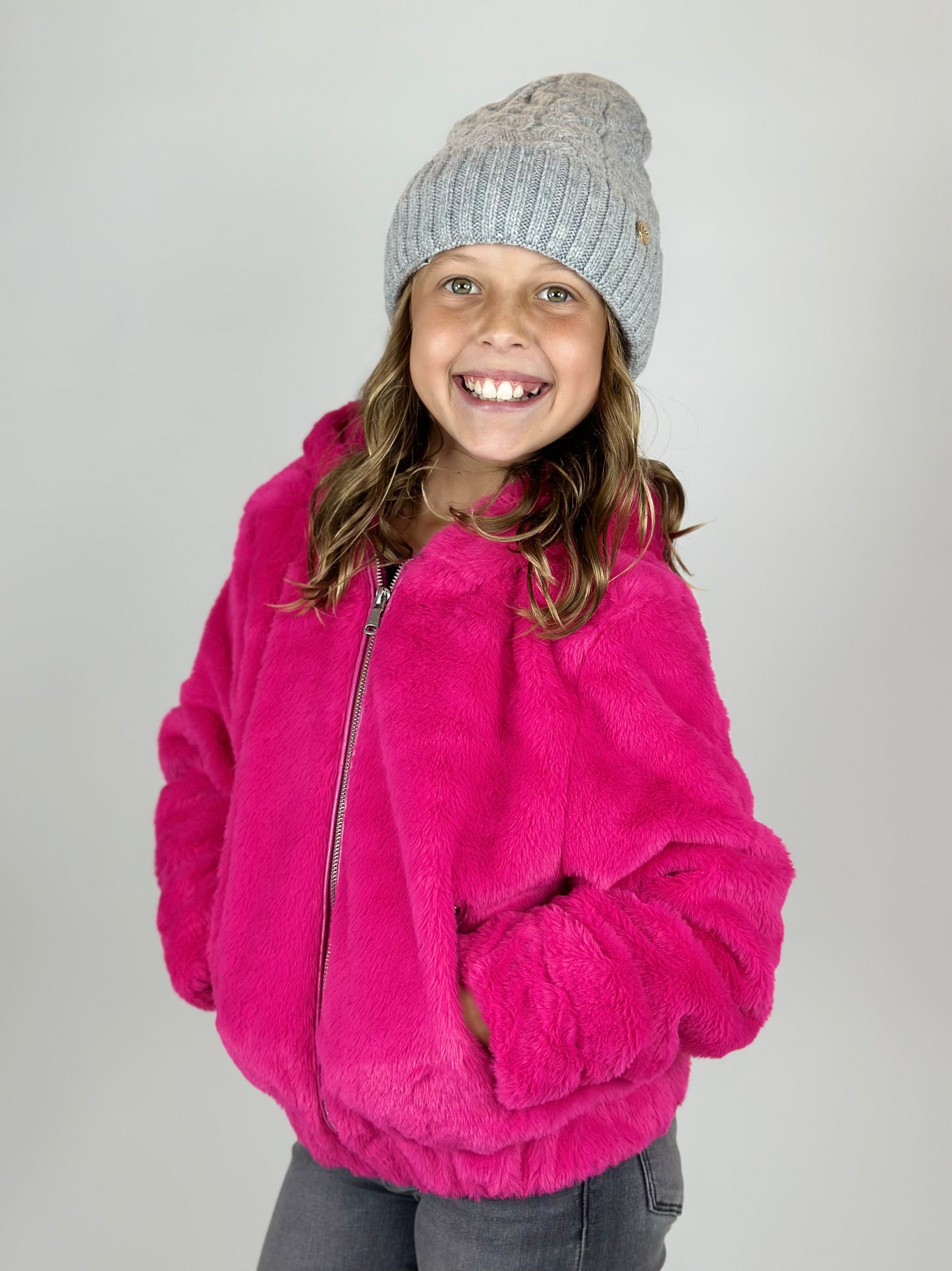 Faux Fur Hooded Jacket - Bubblegum Pink