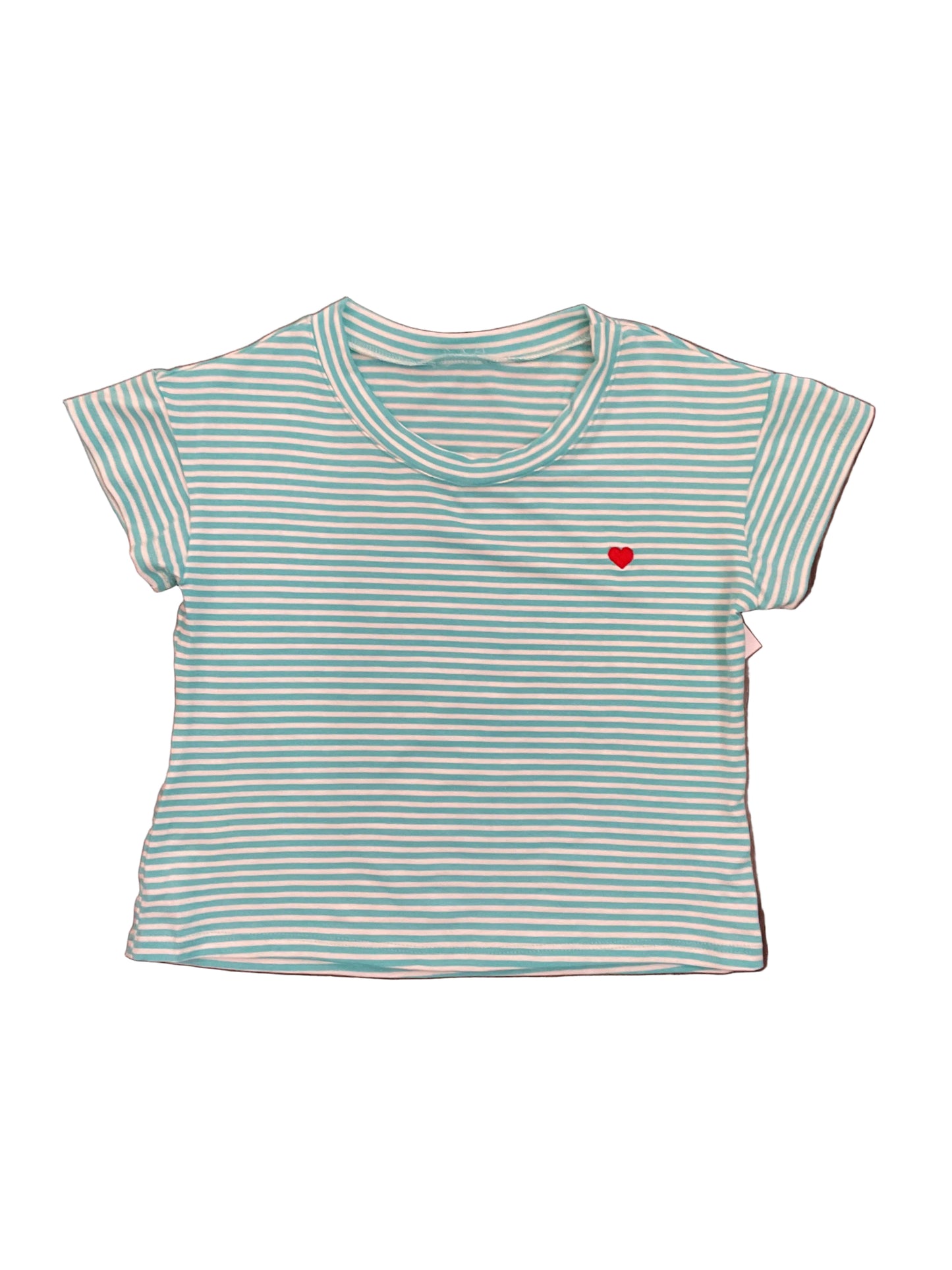 Embroidered Heart Striped Tee - Jade