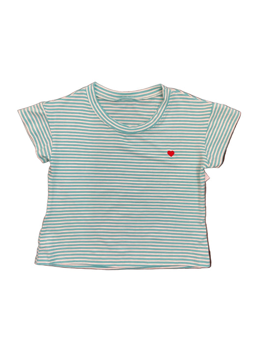 Embroidered Heart Striped Tee - Jade