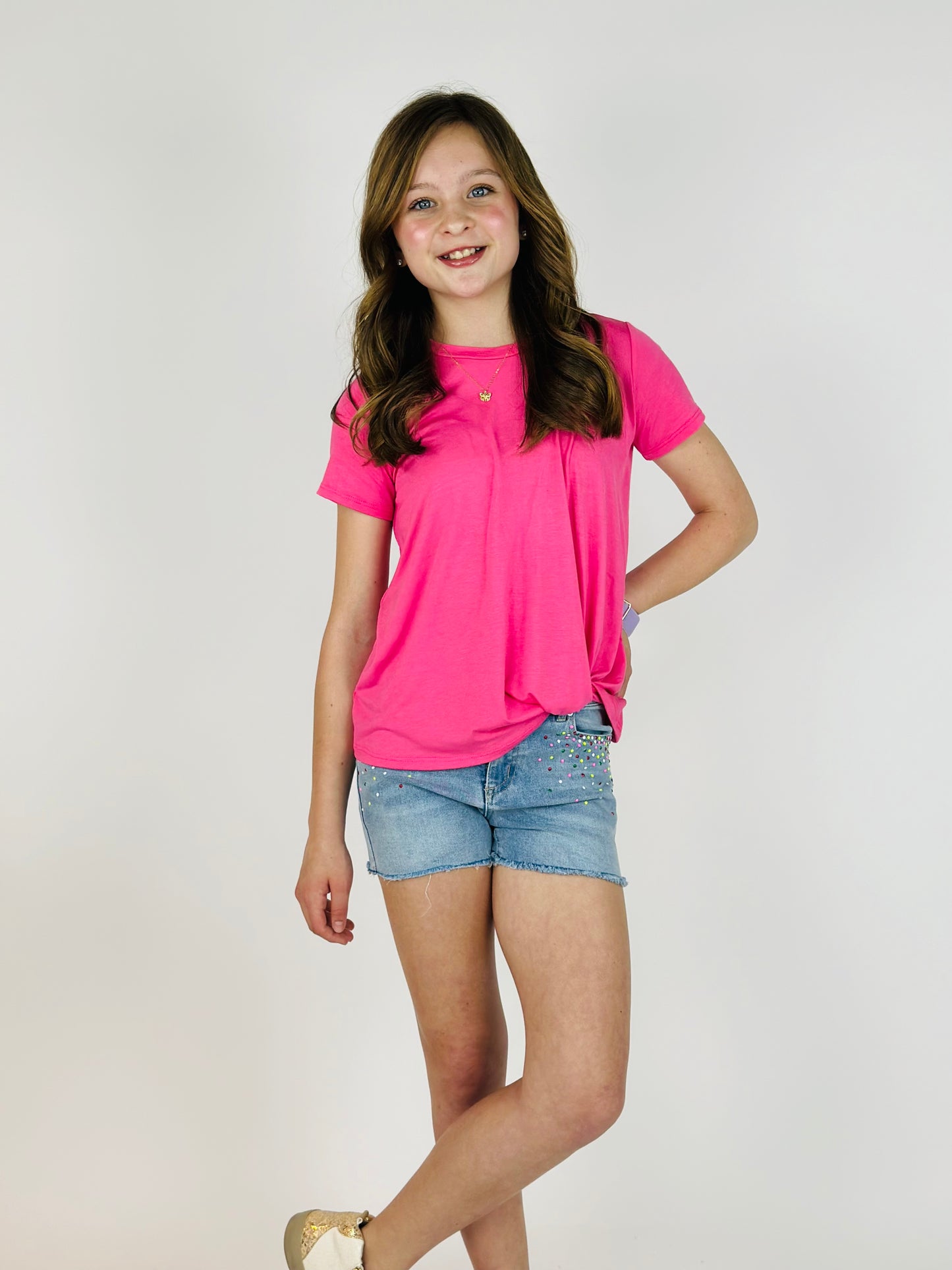 Twisted Knot Short Sleeve Tee - Bubblegum Pink