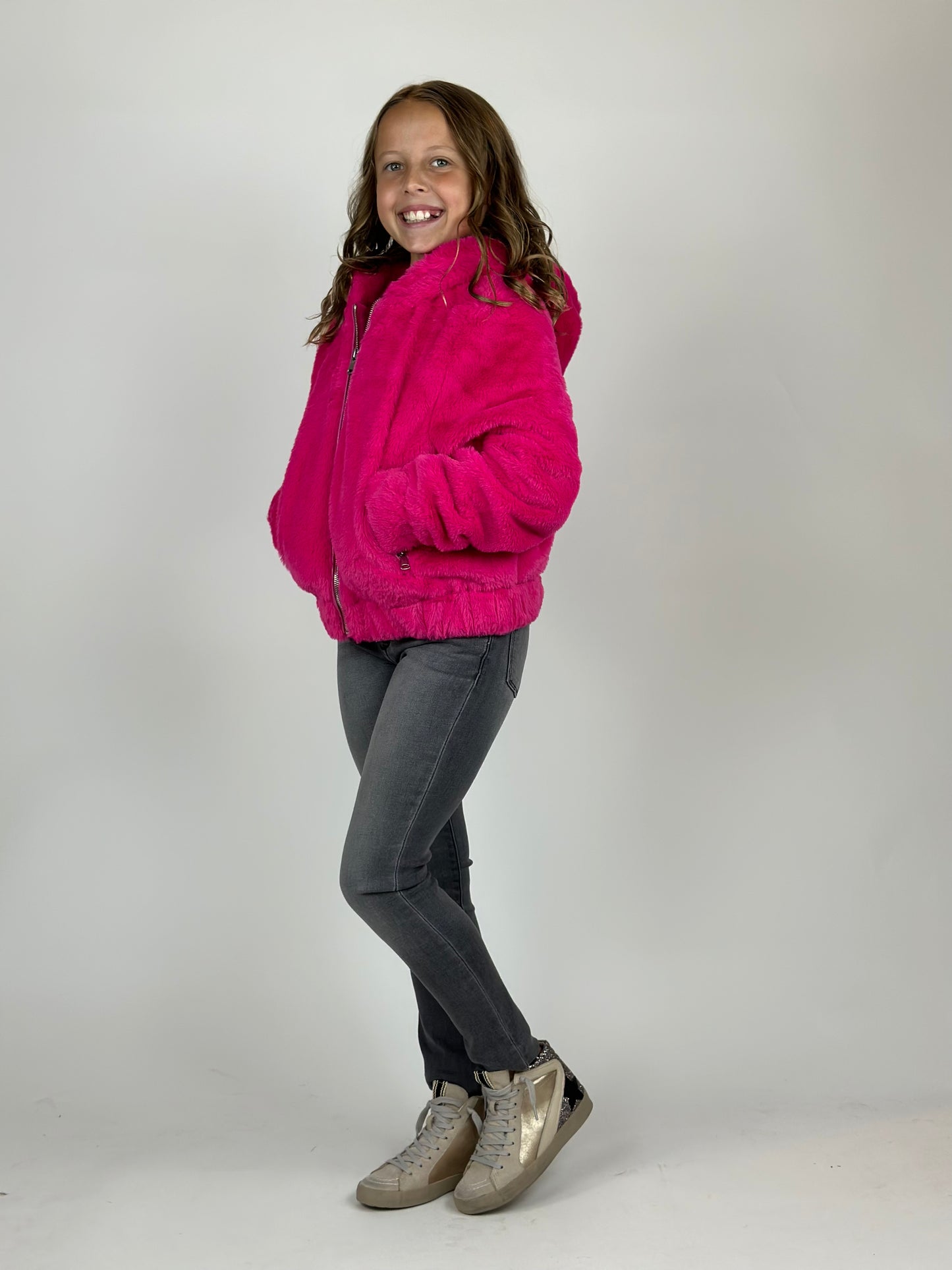 Faux Fur Hooded Jacket - Bubblegum Pink