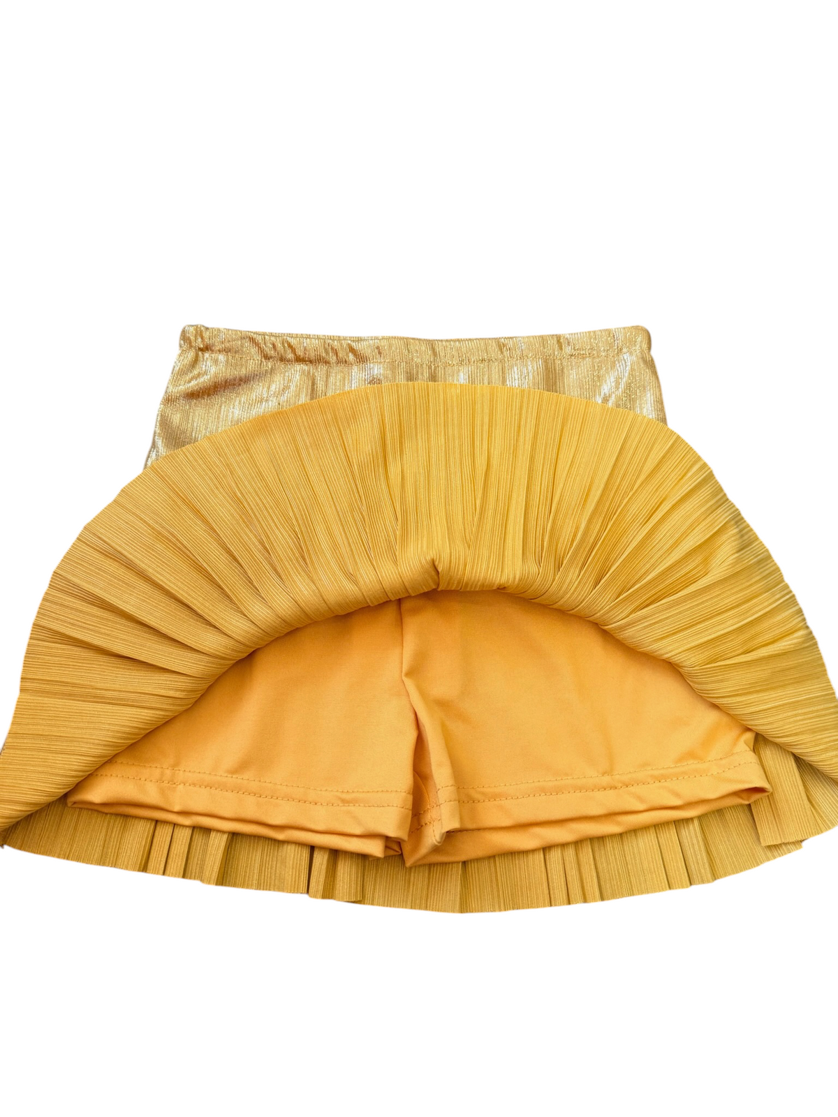 Metallic Drop Waist Pleated Skirt - Gold