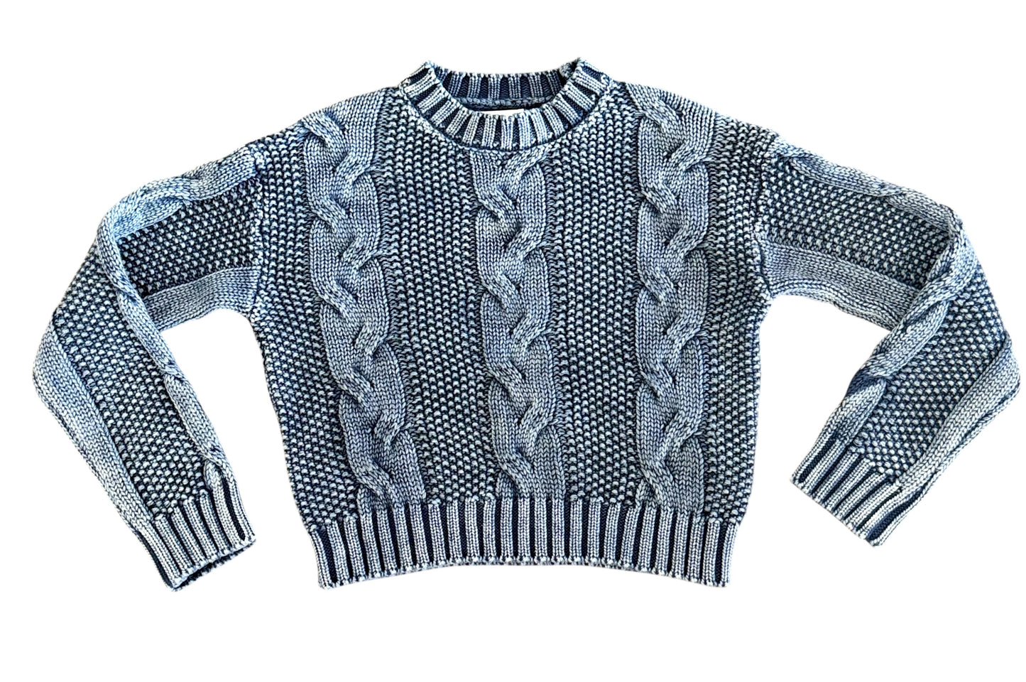 Tenly Knit Crop Sweater - Washed Denim
