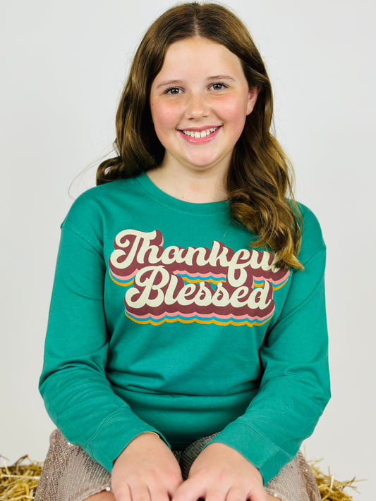 Thankful Blessed Retro Long Sleeve Graphic Tee