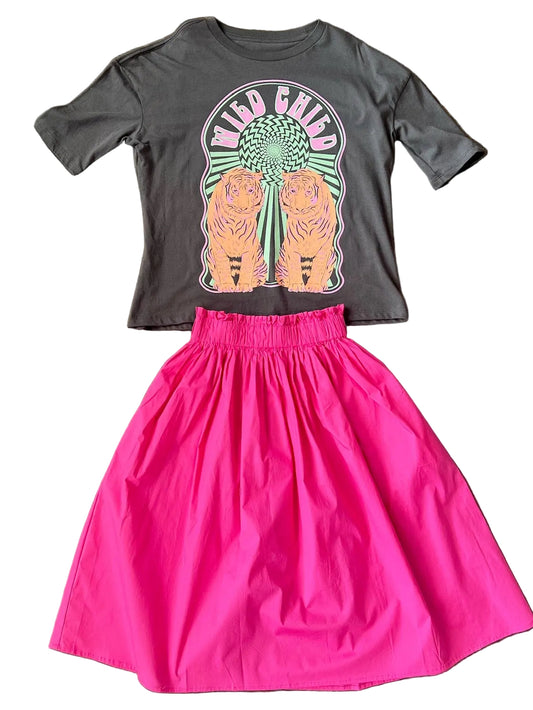 Tenly Poplin Midi Skirt - Hot Pink