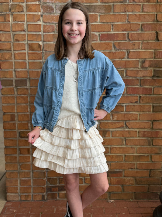 Metallic Ivory Tiered Skirt