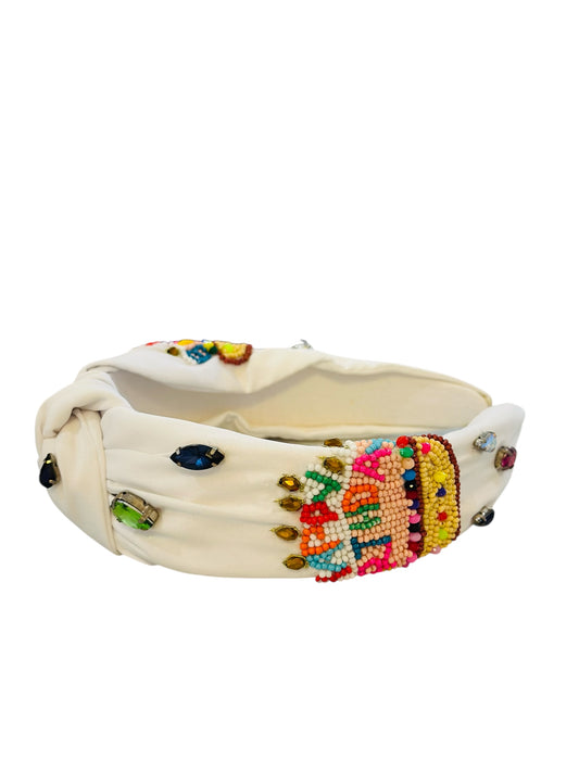 Birthday Beaded Headband - White