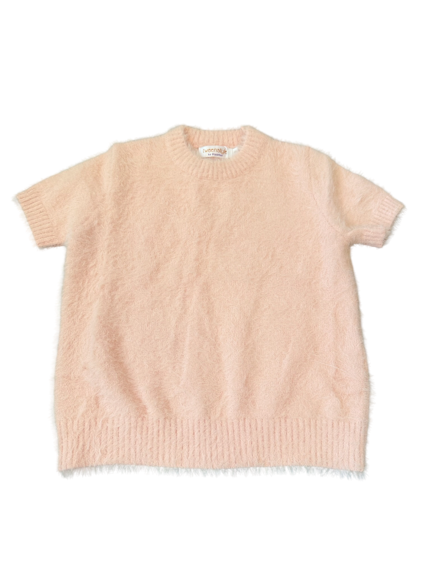 Short Sleeve Eyelash Sweater - Pale Pink