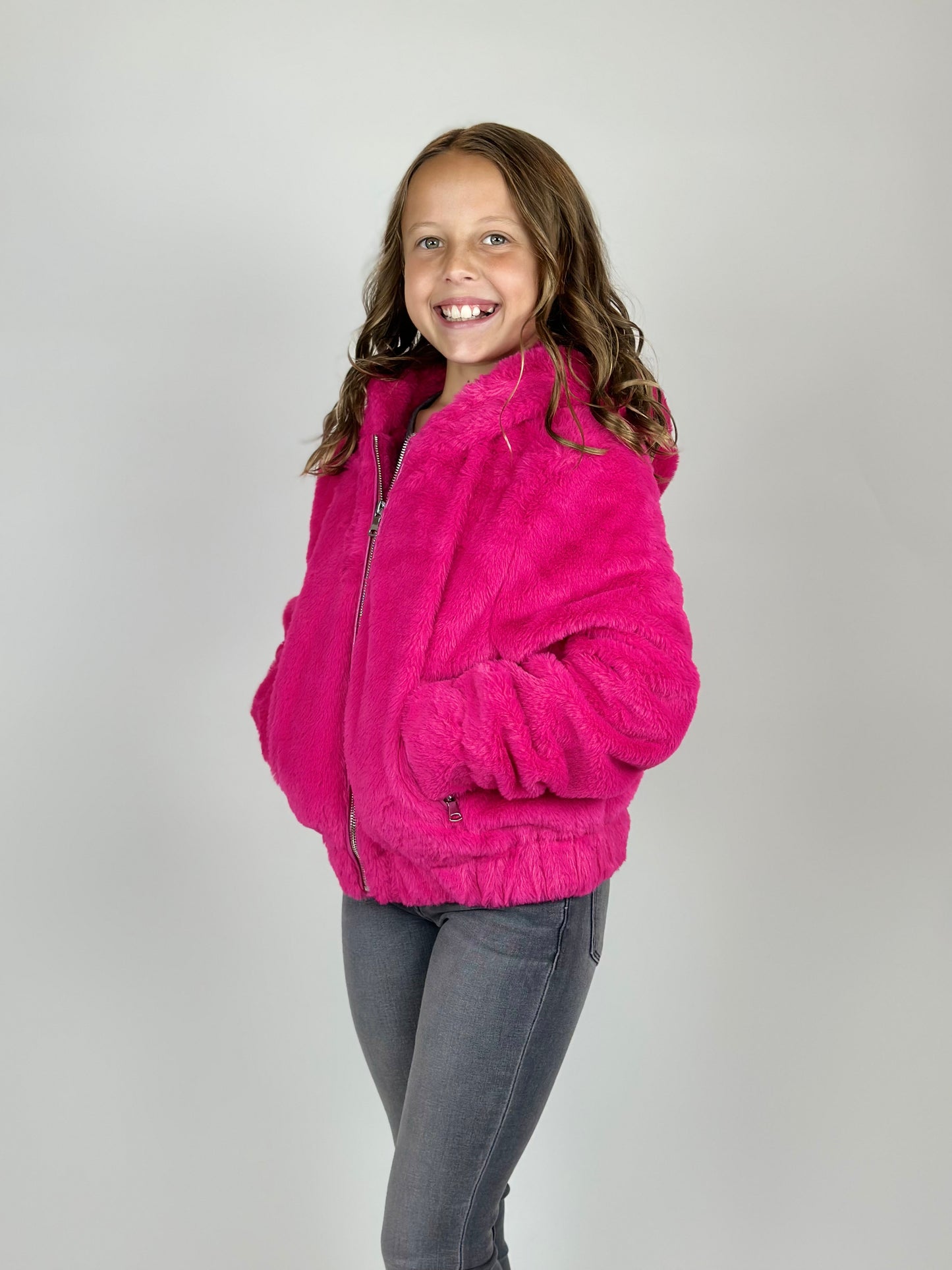 Faux Fur Hooded Jacket - Bubblegum Pink